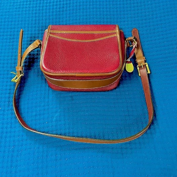 Dooney & Bourke Red and Brown Crossbody Bag with Saddle Shape - Picture 3 of 8